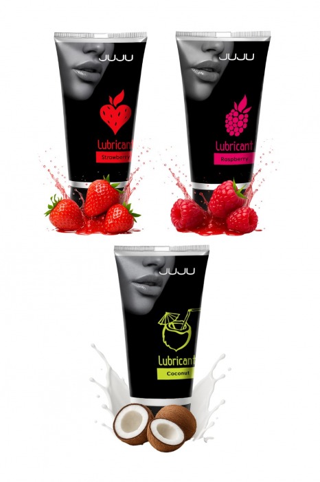 Набор из 3 съедобных лубрикантов JUJU (клубника, малина, кокос) - JuJu - купить с доставкой в Магнитогорске
