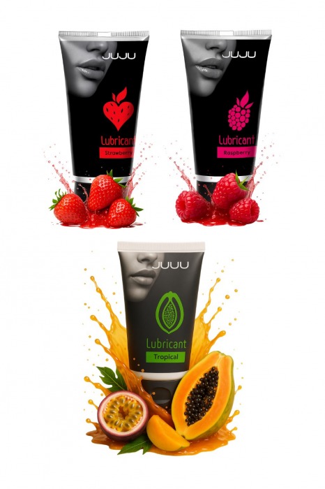 Набор из 3 съедобных лубрикантов JUJU (клубника, малина, тропические фрукты) - JuJu - купить с доставкой в Магнитогорске