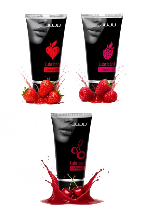 Набор из 3 съедобных лубрикантов JUJU (клубника, малина, вишня) - JuJu - купить с доставкой в Магнитогорске