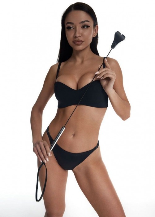 Стек с черным кожаным наконечником в виде сердца и металлической ручкой - 67 см. - Crazy Handmade - купить с доставкой в Магнитогорске