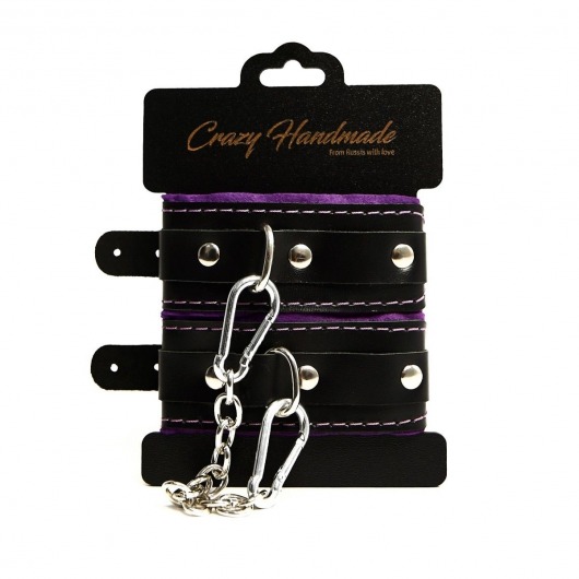 Черно-фиолетовые скругленные наручники с мягкой подкладкой - Crazy Handmade - купить с доставкой в Магнитогорске