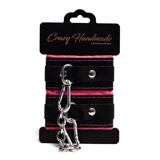 Черно-розовые скругленные наручники с мягкой подкладкой - Crazy Handmade - купить с доставкой в Магнитогорске