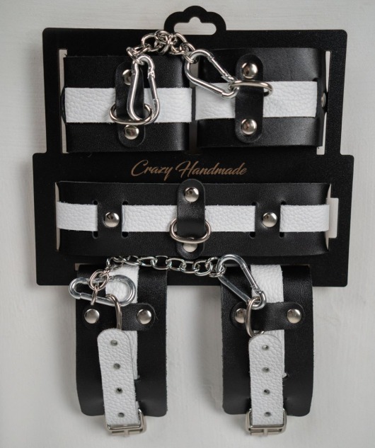 Набор фиксаторов из черной и белой натуральной кожи - Crazy Handmade - купить с доставкой в Магнитогорске