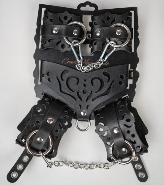 Черный ажурный кожаный набор фиксаций - Crazy Handmade - купить с доставкой в Магнитогорске