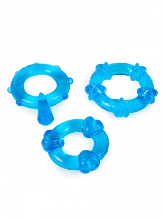 Набор из 3 синих эрекционных колец с различным рельефом - Erowoman-Eroman - в Магнитогорске купить с доставкой