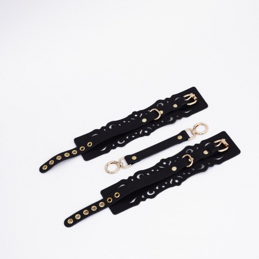 Черный кожаные оковы с узорами и золотистой фурнитурой - Crazy Handmade - купить с доставкой в Магнитогорске