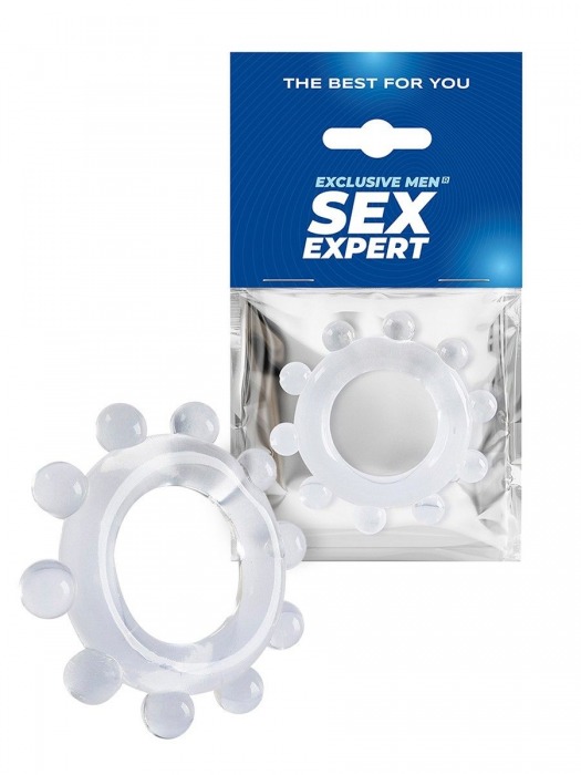 Прозрачное эрекционное кольцо со стимулирующими шариками - Sex Expert - в Магнитогорске купить с доставкой