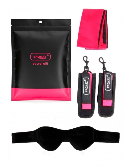 Черно-розовый эротический набор: маска, наручники и повязка - Erokay - купить с доставкой в Магнитогорске