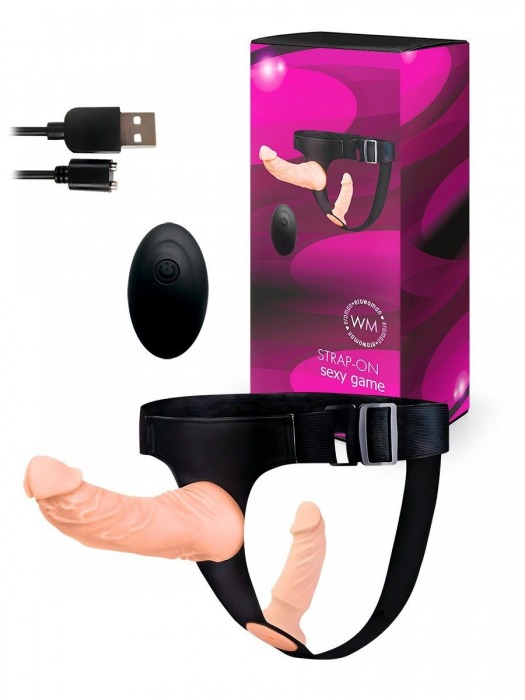 Женский страпон с 2 насадками, вибрацией и пультом ДУ - Erowoman-Eroman - купить с доставкой в Магнитогорске