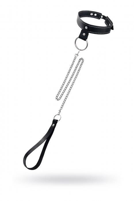 Черный узкий однослойный ошейник с серебристым поводком-цепочкой - Pecado - купить с доставкой в Магнитогорске