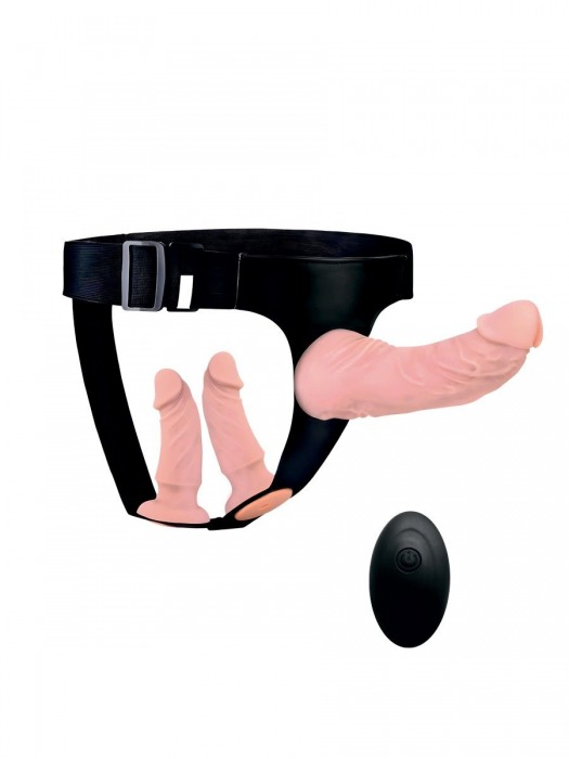Женский страпон с 3 насадками и вибрацией - Erowoman-Eroman - купить с доставкой в Магнитогорске