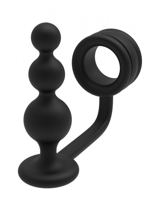 Черное эрекционное кольцо с анальной елочкой Cockring With Beaded Anal Plug - Dream Toys - в Магнитогорске купить с доставкой