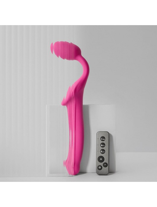 Ярко-розовый безремневой страпон Strap-on-me Vibrating Bendable Strap-On size M - Strap-on-me - купить с доставкой в Магнитогорске