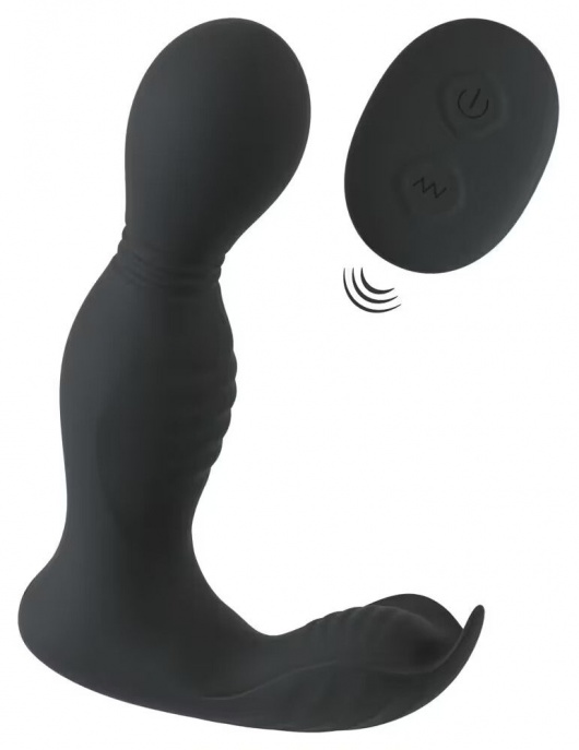 Черная анальная пробка с вибрацией, вращением и пультом ДУ RC Butt Plug with 2 Functions - Orion - в Магнитогорске купить с доставкой