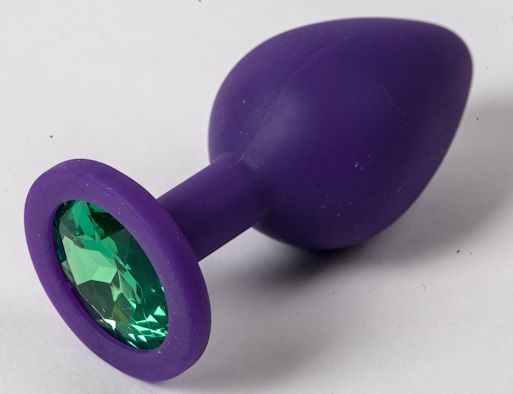 Фиолетовая силиконовая пробка с зеленым кристаллом - 9,5 см. - 4sexdreaM - купить с доставкой в Магнитогорске
