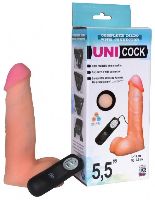 Фаллическая насадка Харнесс UNICOCK 5,5  с вибрацией - 17 см. - LOVETOY (А-Полимер) - купить с доставкой в Магнитогорске