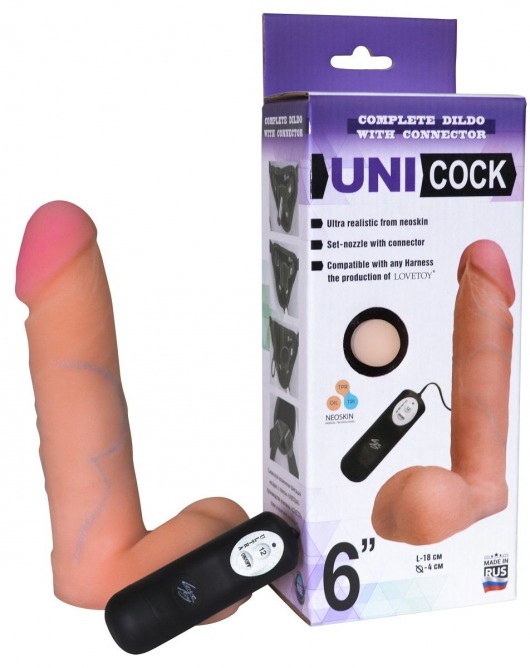 Фаллическая насадка Харнесс UNICOCK 6  с вибрацией - 18 см. - LOVETOY (А-Полимер) - купить с доставкой в Магнитогорске