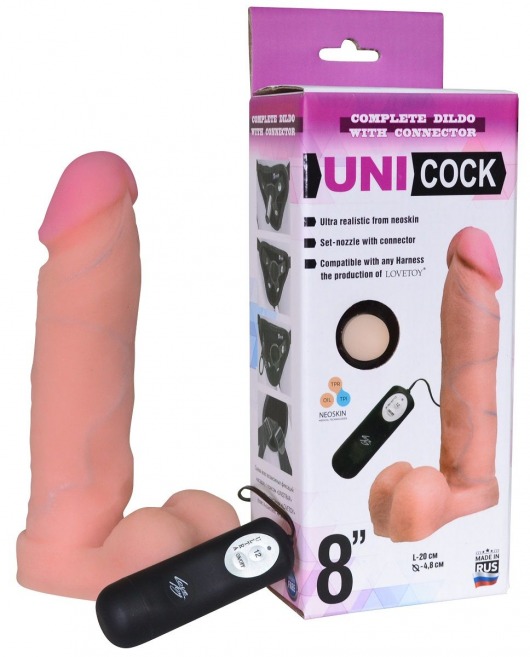 Фаллическая насадка Харнесс UNICOCK 8  с вибрацией - 20 см. - LOVETOY (А-Полимер) - купить с доставкой в Магнитогорске