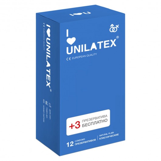 Классические презервативы Unilatex Natural Plain - 12 шт. + 3 шт. в подарок - Unilatex - купить с доставкой в Магнитогорске