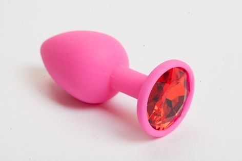 Розовая анальная пробка с красным кристаллом - 9,5 см. - 4sexdreaM - купить с доставкой в Магнитогорске