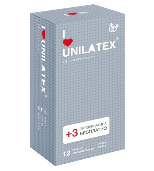 Презервативы с точками Unilatex Dotted - 12 шт. + 3 шт. в подарок - Unilatex - купить с доставкой в Магнитогорске