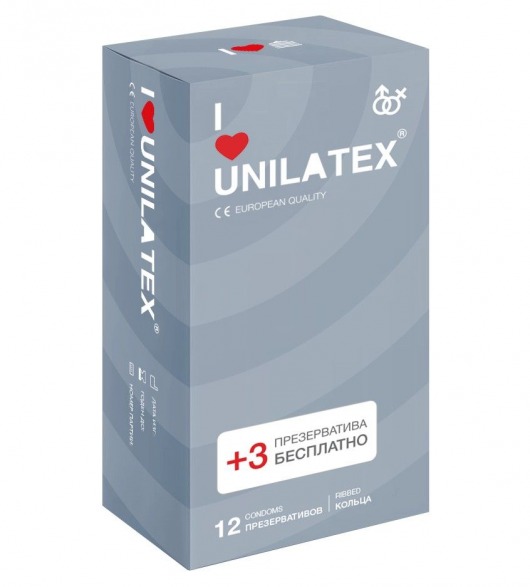 Презервативы с рёбрами Unilatex Ribbed - 12 шт. + 3 шт. в подарок - Unilatex - купить с доставкой в Магнитогорске
