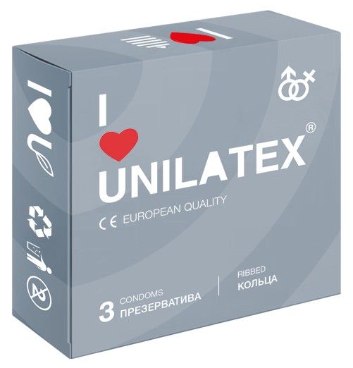 Презервативы с рёбрами Unilatex Ribbed - 3 шт. - Unilatex - купить с доставкой в Магнитогорске