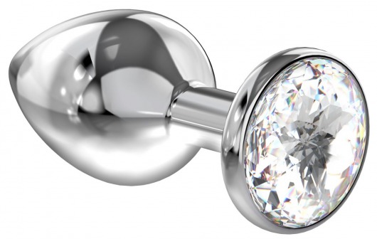 Большая серебристая анальная пробка Diamond Clear Sparkle Large с прозрачным кристаллом - 8 см. - Lola Games - купить с доставкой в Магнитогорске