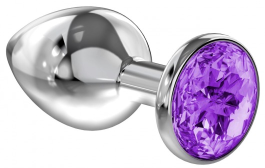 Большая серебристая анальная пробка Diamond Purple Sparkle Large с фиолетовым кристаллом - 8 см. - Lola Games - купить с доставкой в Магнитогорске
