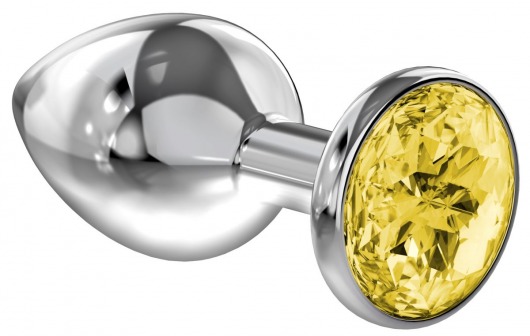 Большая серебристая анальная пробка Diamond Yellow Sparkle Large с жёлтым кристаллом - 8 см. - Lola Games - купить с доставкой в Магнитогорске