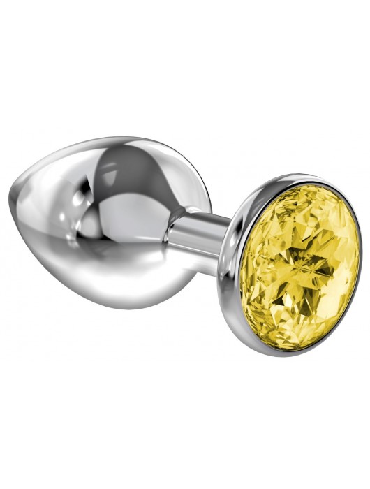 Малая серебристая анальная пробка Diamond Yellow Sparkle Small с жёлтым кристаллом - 7 см. - Lola Games - купить с доставкой в Магнитогорске