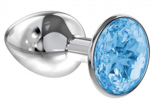 Малая серебристая анальная пробка Diamond Light blue Sparkle Small с голубым кристаллом - 7 см. - Lola Games - купить с доставкой в Магнитогорске