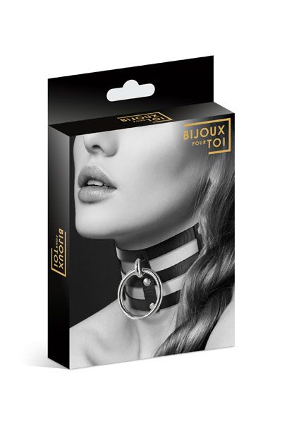 Чёрный тройной чокер с большим кольцом - Bijoux Pour Toi - купить с доставкой в Магнитогорске