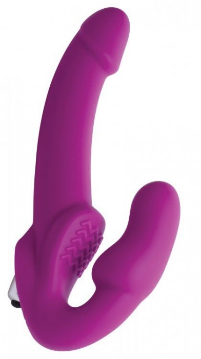Ярко-розовый безремневой вибрострапон Evoke Vibrating Strapless Silicone Strap-on Dildo - XR Brands - купить с доставкой в Магнитогорске