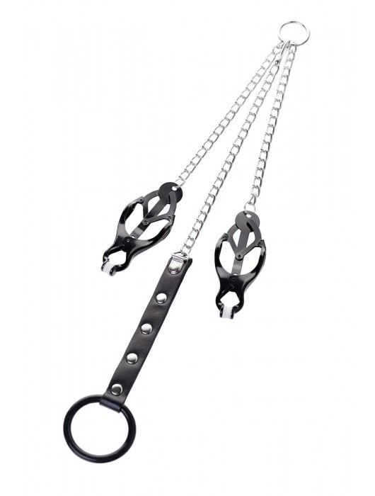 Черно-серебристые зажимы для сосков с кольцом для пениса TOYFA Metal - ToyFa - купить с доставкой в Магнитогорске