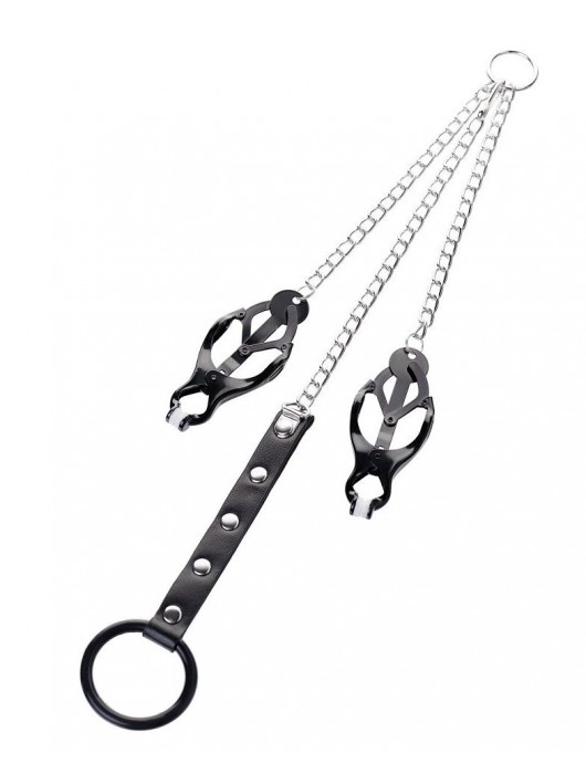 Черно-серебристые зажимы для сосков с кольцом для пениса TOYFA Metal - ToyFa - купить с доставкой в Магнитогорске