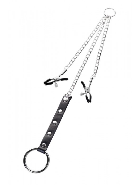 Серебристо-чёрные зажимы для сосков с кольцом для пениса TOYFA Metal - ToyFa - купить с доставкой в Магнитогорске